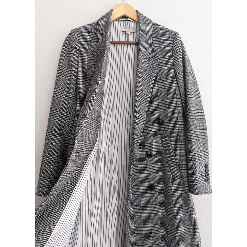 Nili Lotan for Target Long Overcoat Plaid Double Breasted Size XXS Black White - Picture 3 of 6